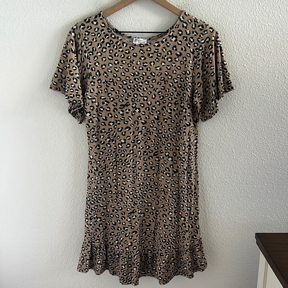 Vermilli Hawaii Leopard Print Stretch Dress Ruffle Detail Small